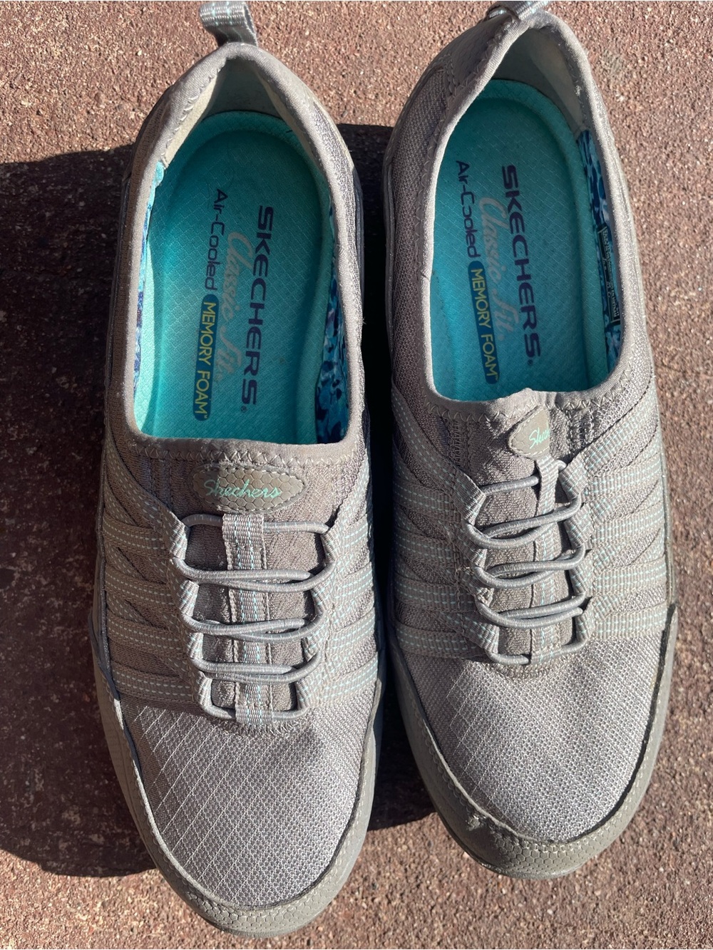 Skechers Gray Slip-On Sneakers with Teal Insoles